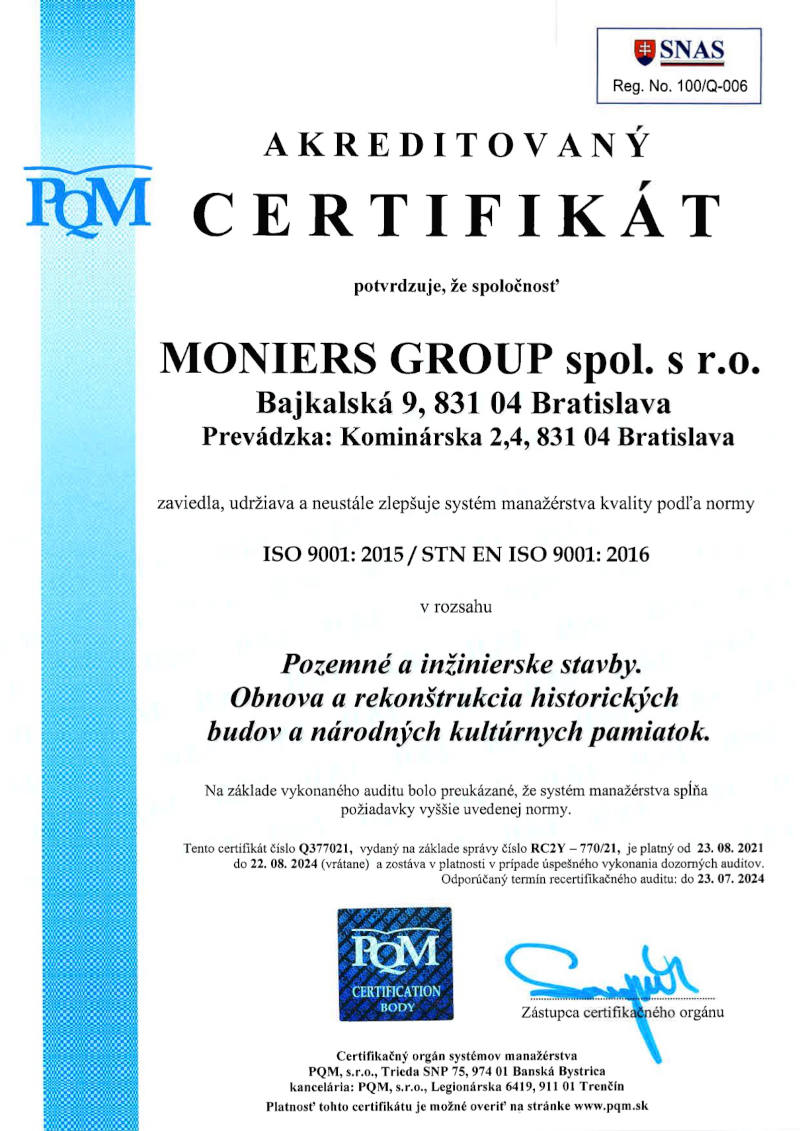 Certifikát ST EN ISO 9001
